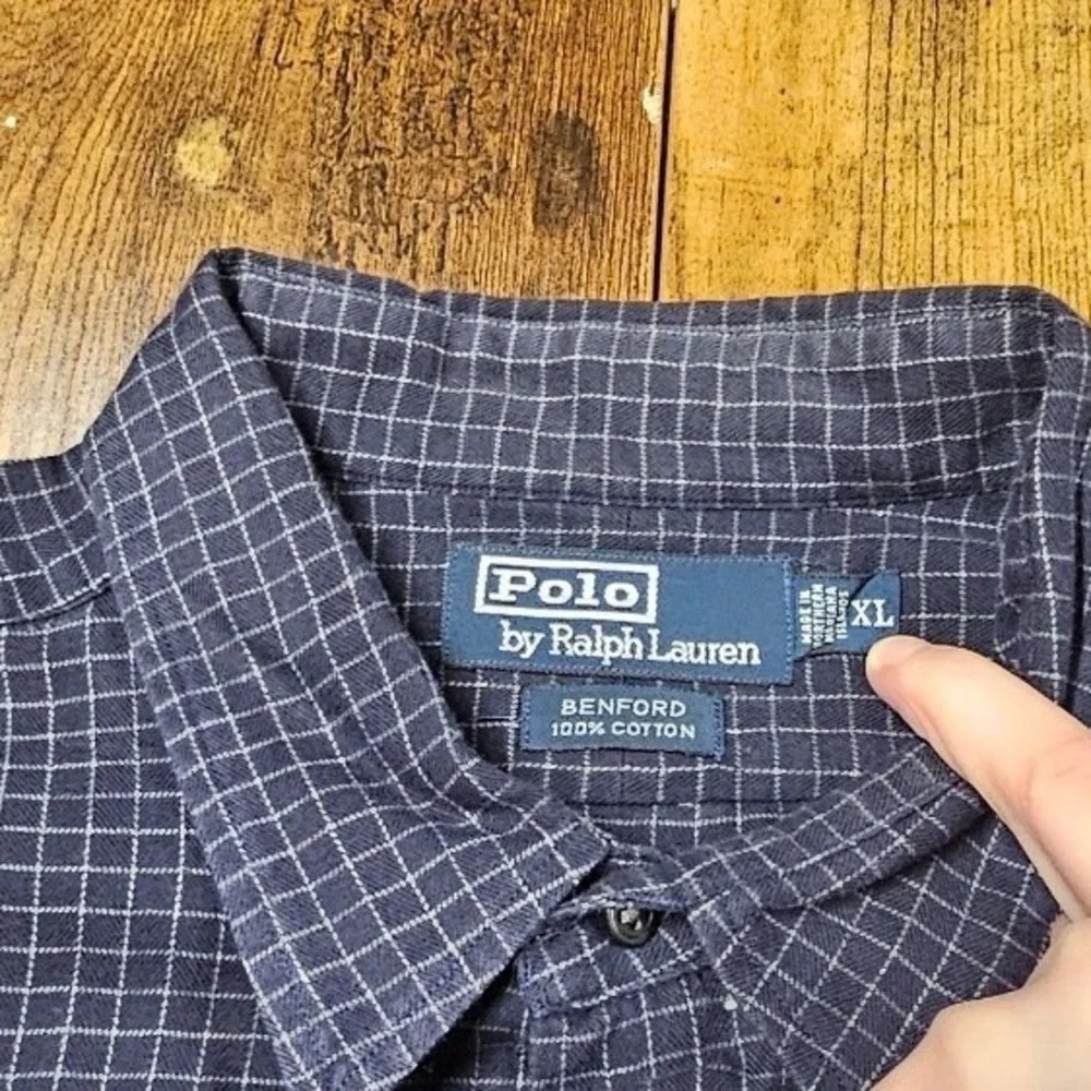 Polo Ralph Lauren Benford Mens XL Blue White Grid Check Button Down Shirt Cotton